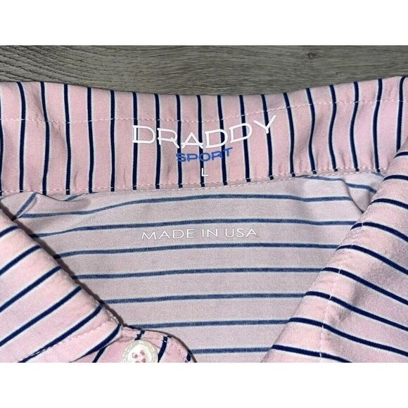 B. Draddy Large Men's Pink Striped Golf Polo Embroidered Striped - Picture 4 of 9